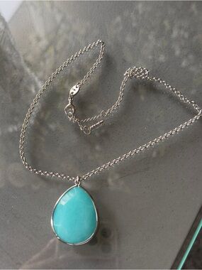 Fossil Silver Tone With Blue Faceted Semi-Precious Pear Shape Stone Necklace